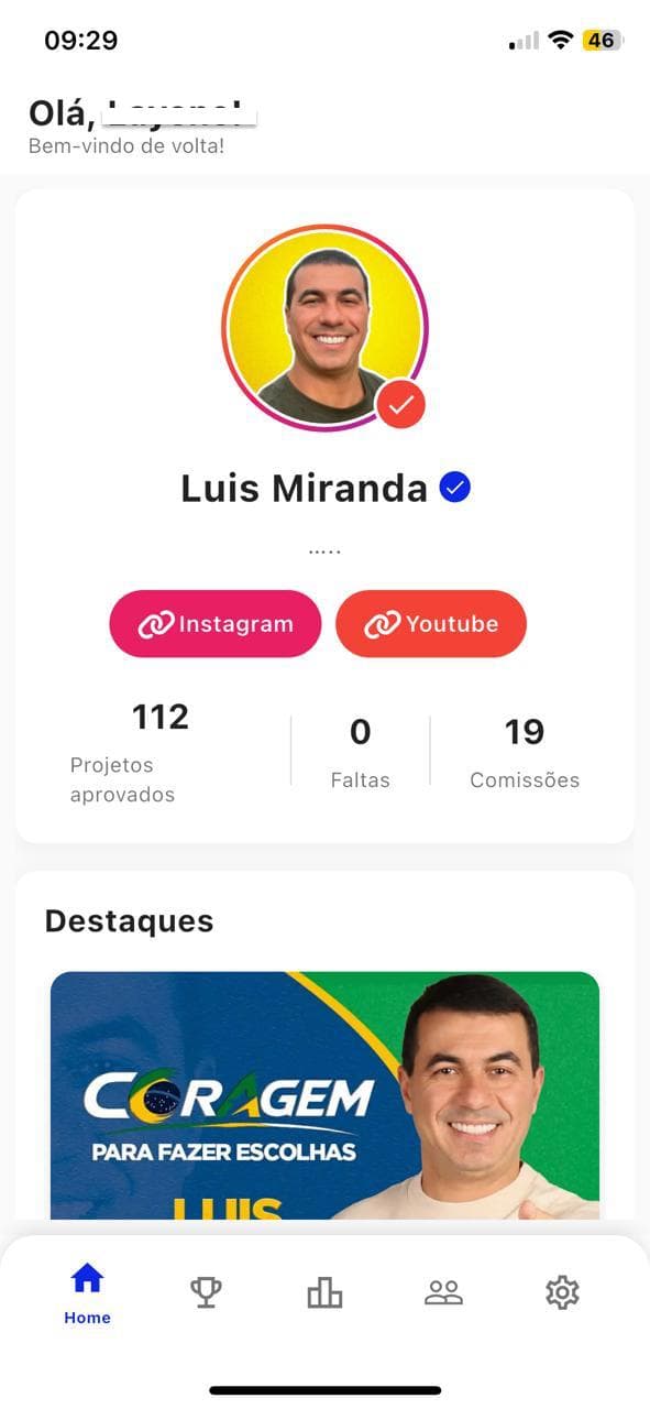 Tela inicial do app Amigos do Miranda